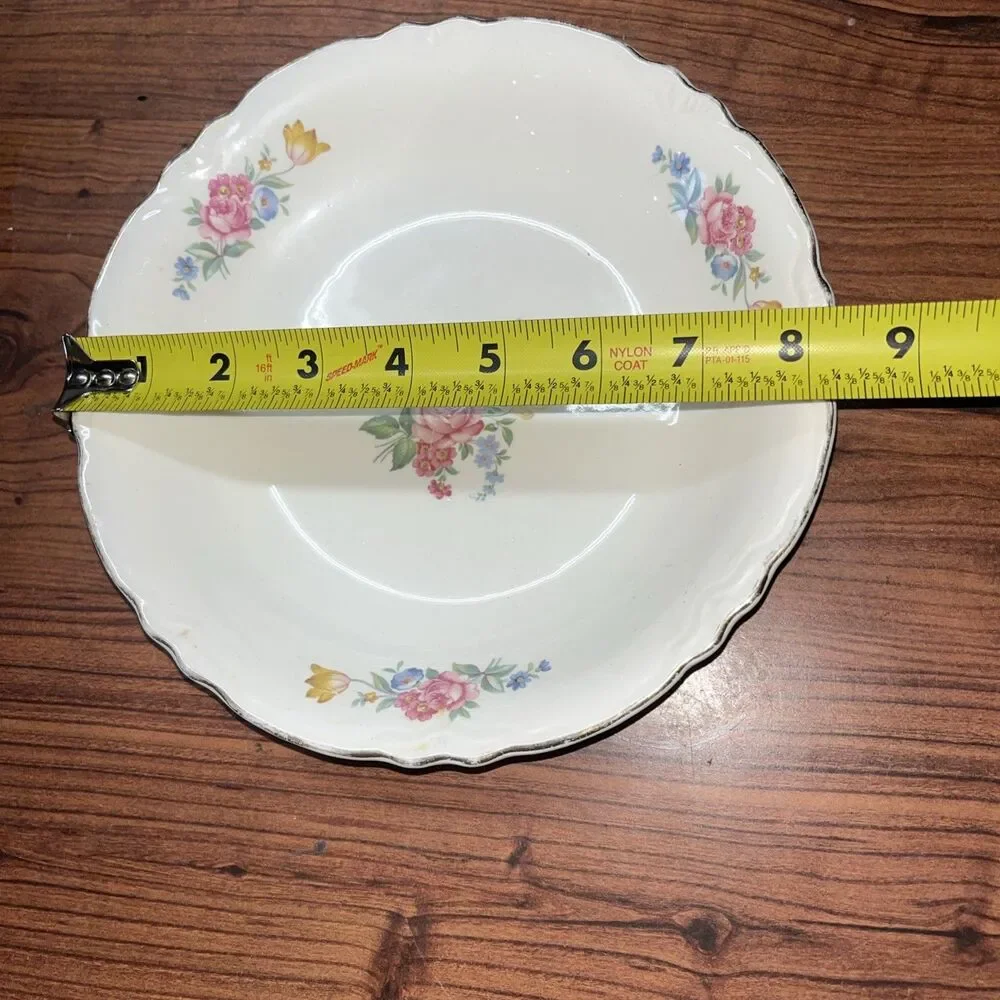 Vintage 1940's SCIO Hazel Serving Bowl Red Yellow Blue Flowers Gold Rim 8.5